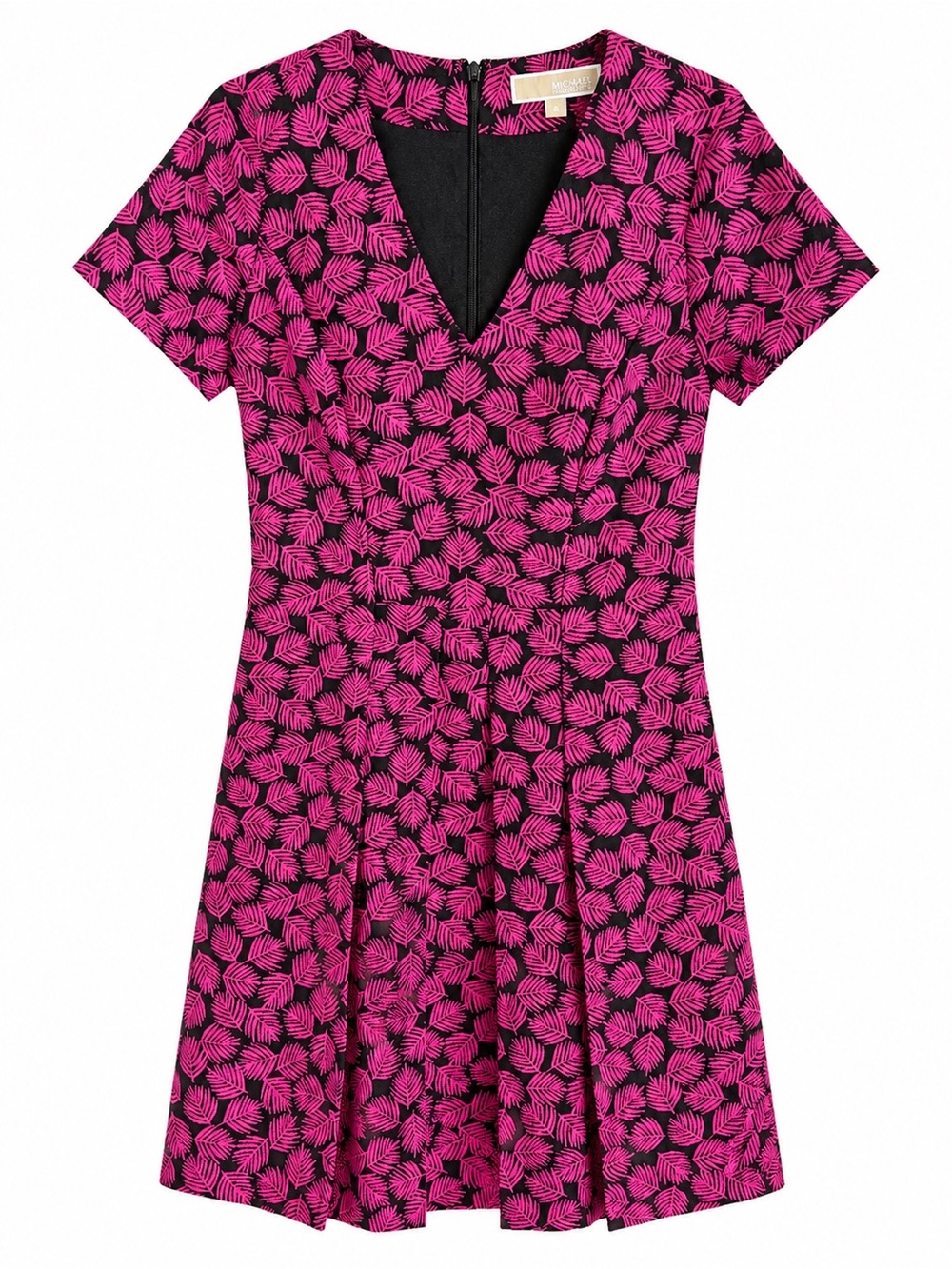 MICHAEL Michael Kors Black & Magenta Jacquard Print V-Neck Dress Size 0 NWOT